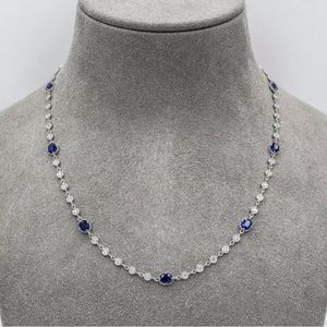 14kt White Gold Diamonds By The Yard Necklace with Diffused Sapphire Necklace